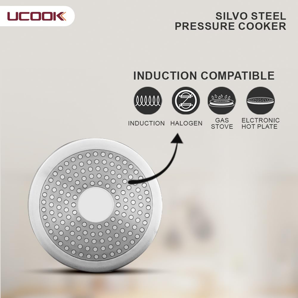 Stainless Steel Induction Pressure Cooker, 3 Litre, Silver U781