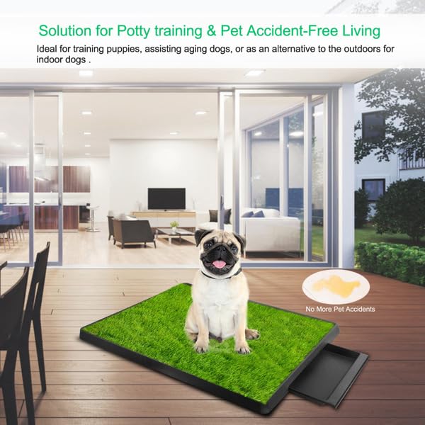 Indoor Dog Potty Training Pad with Removable Waste Tray, Artificial Turf, 25"×20" B745