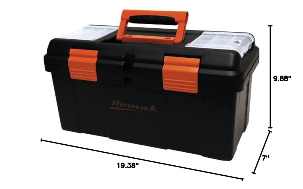 Plastic Tool Box with Tray and Dividers, Black, 19.25 Inches F1537