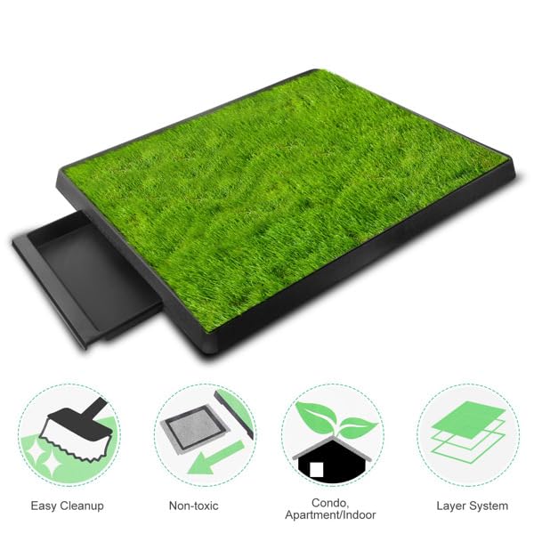 Indoor Dog Potty Training Pad with Removable Waste Tray, Artificial Turf, 25"×20" B745