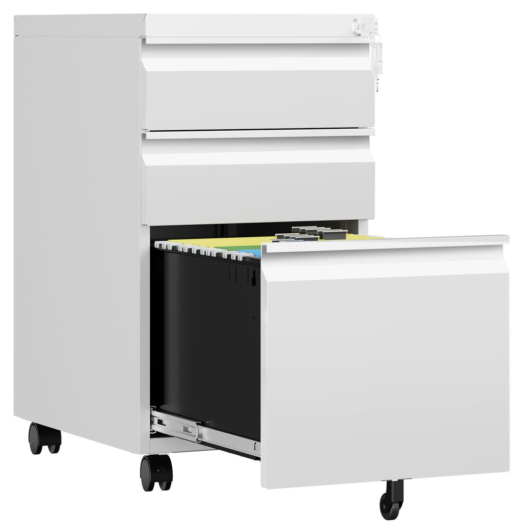 3 Drawer White Metal Mobile File Cabinet with Lock P973