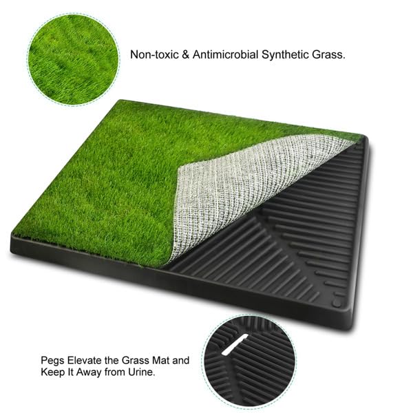 Indoor Dog Potty Training Pad with Removable Waste Tray, Artificial Turf, 25"×20" B745
