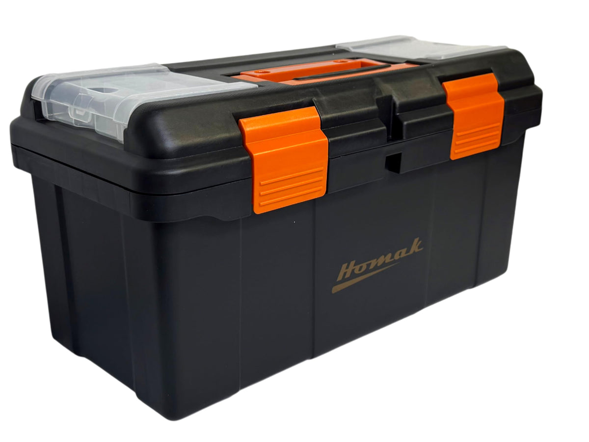 Plastic Tool Box with Tray and Dividers, Black, 19.25 Inches F1537