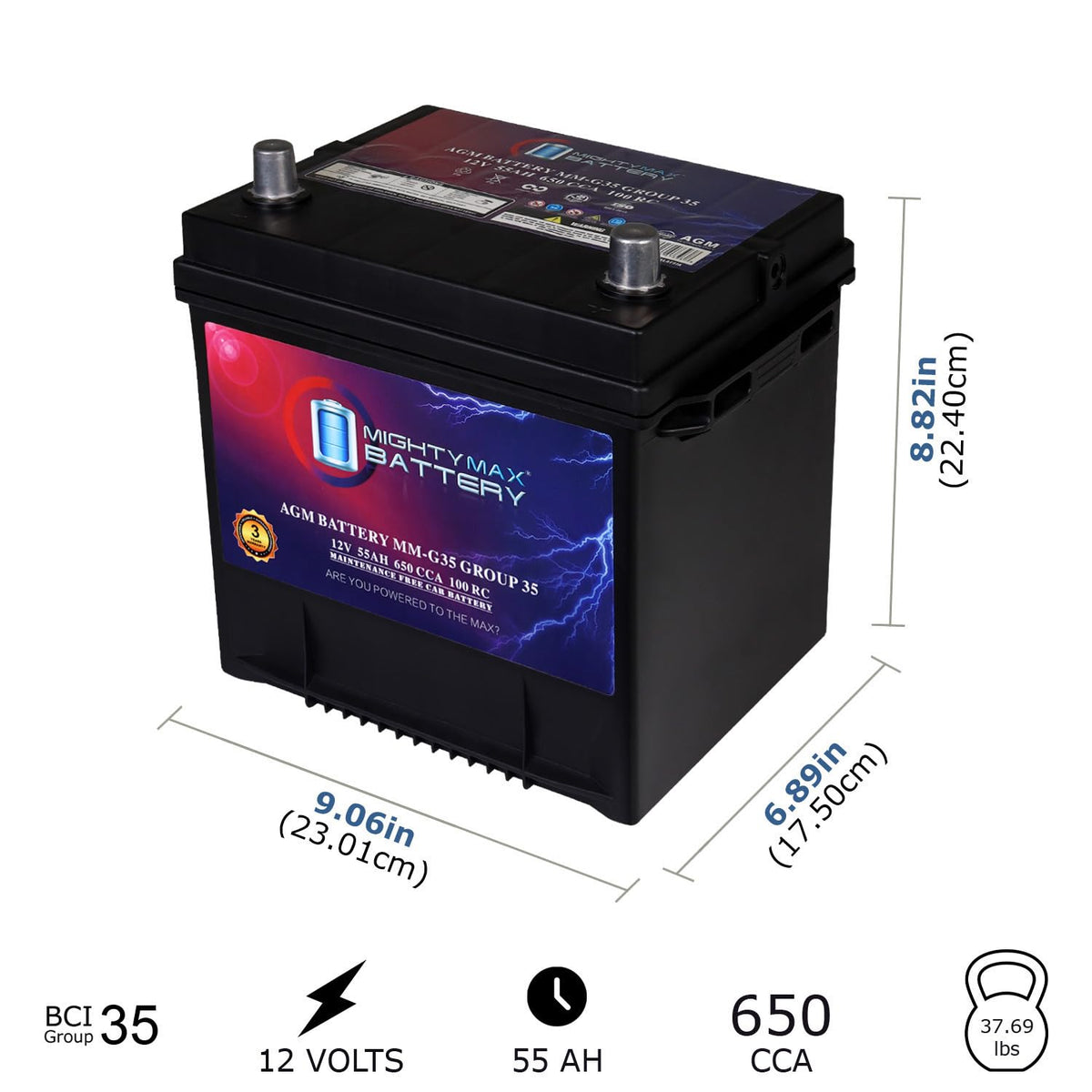 12V 55Ah AGM 650 CCA Replacement Battery Q706966