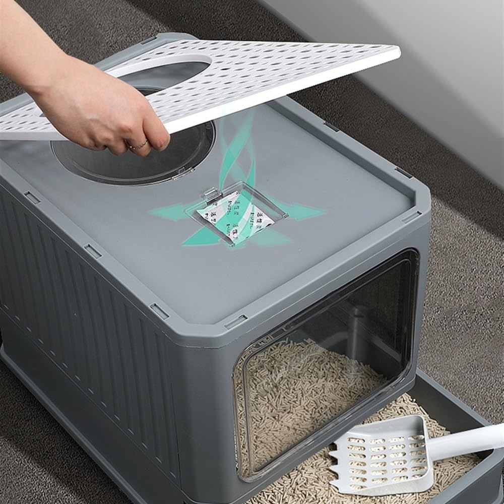 Foldable Enclosed Cat Litter Box with Lid U591162