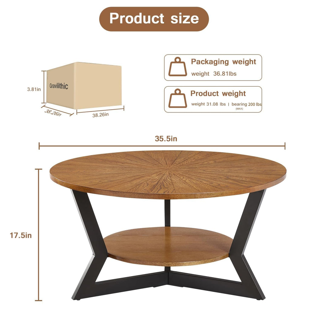 Brown 2-Tier Solid Wood Round Coffee Table P2581
