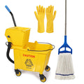 Yellow 35 Qt. Side-Press Mop Bucket and Wringer Combo on Wheels T437