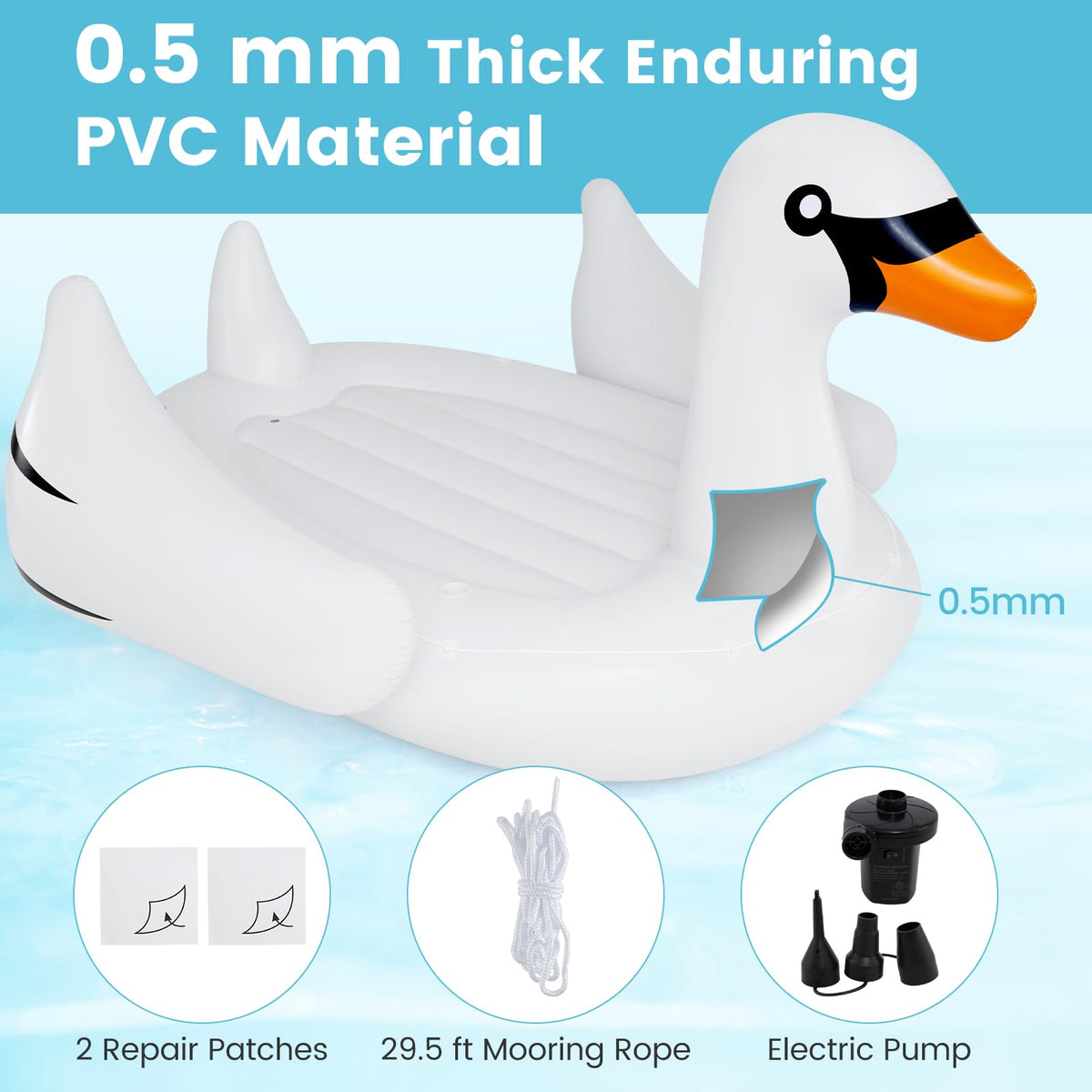 Giant Inflatable Swan Pool Float with 4 Cup Holders L287568