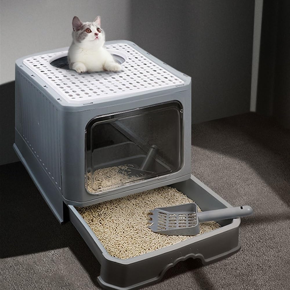 Foldable Enclosed Cat Litter Box with Lid U591162