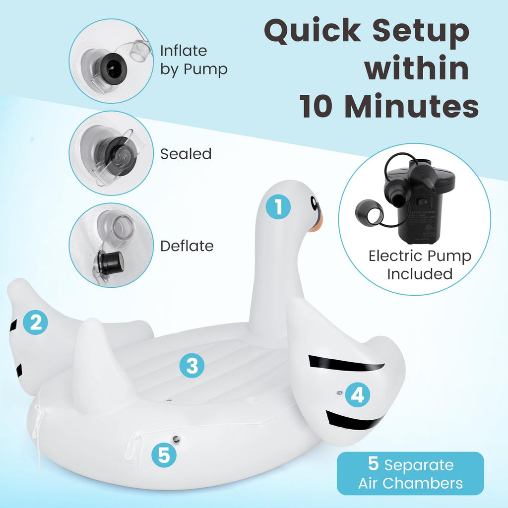 Giant Inflatable Swan Pool Float with 4 Cup Holders L287568