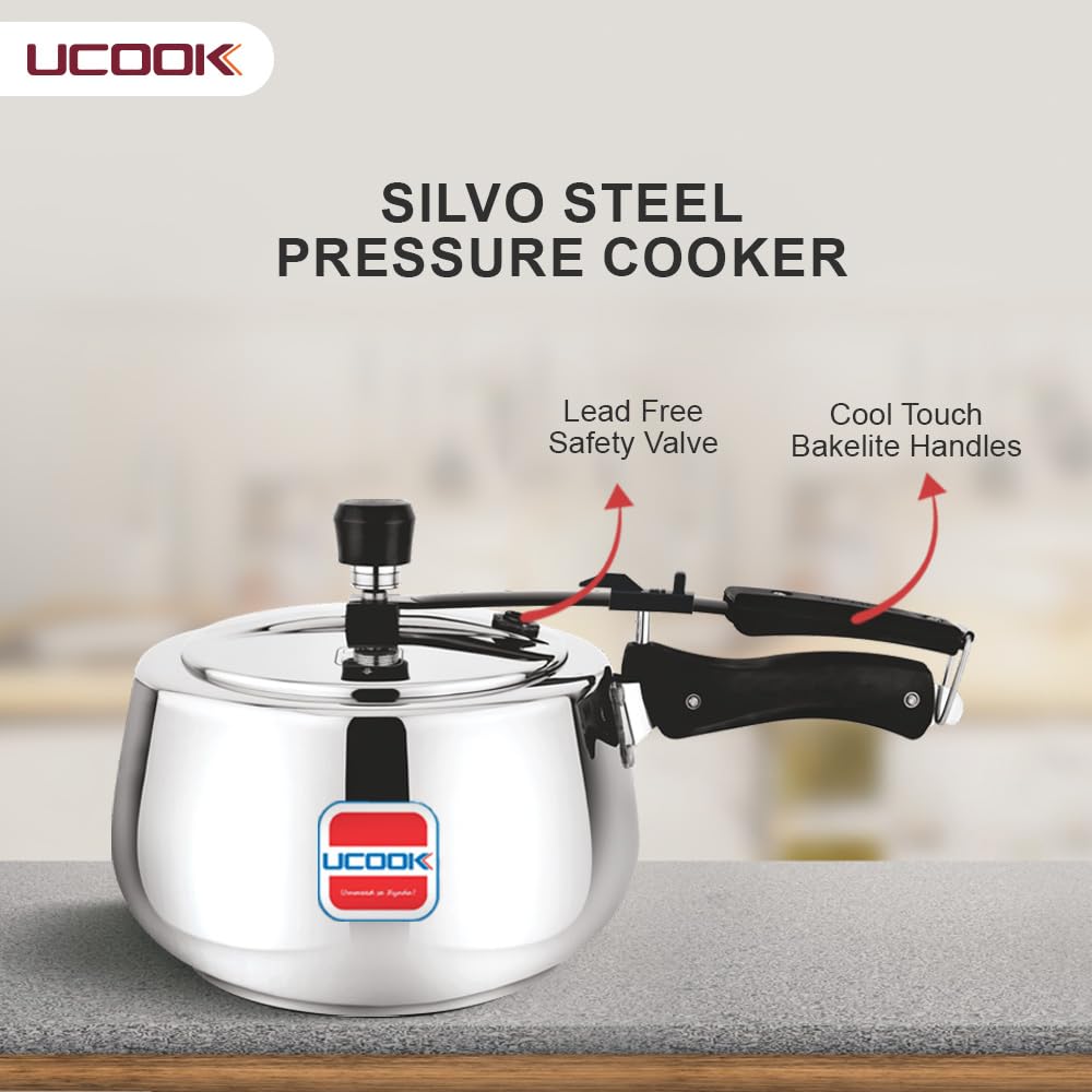 Stainless Steel Induction Pressure Cooker, 3 Litre, Silver U781