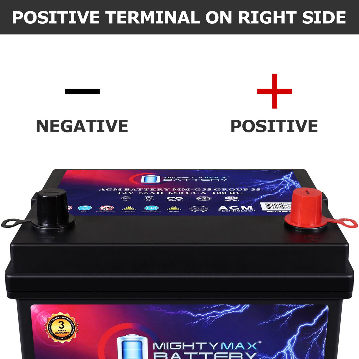 12V 55Ah AGM 650 CCA Replacement Battery Q706966