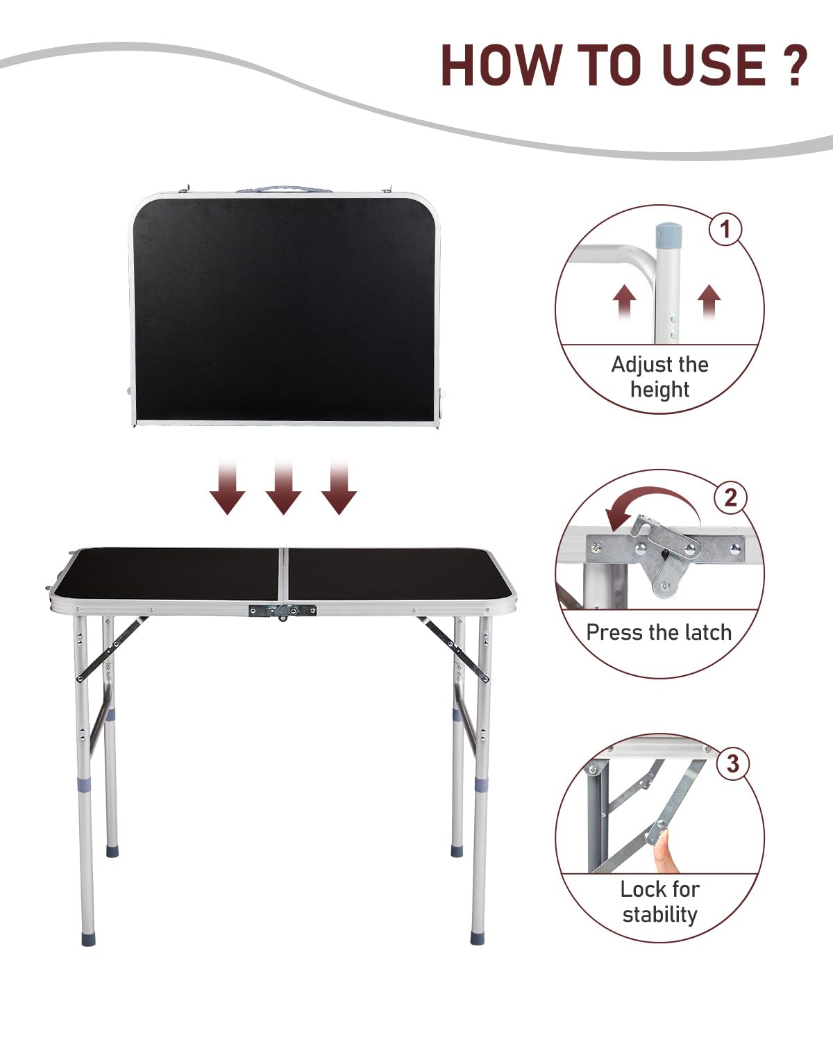 Portable Folding Camping Table Black J640