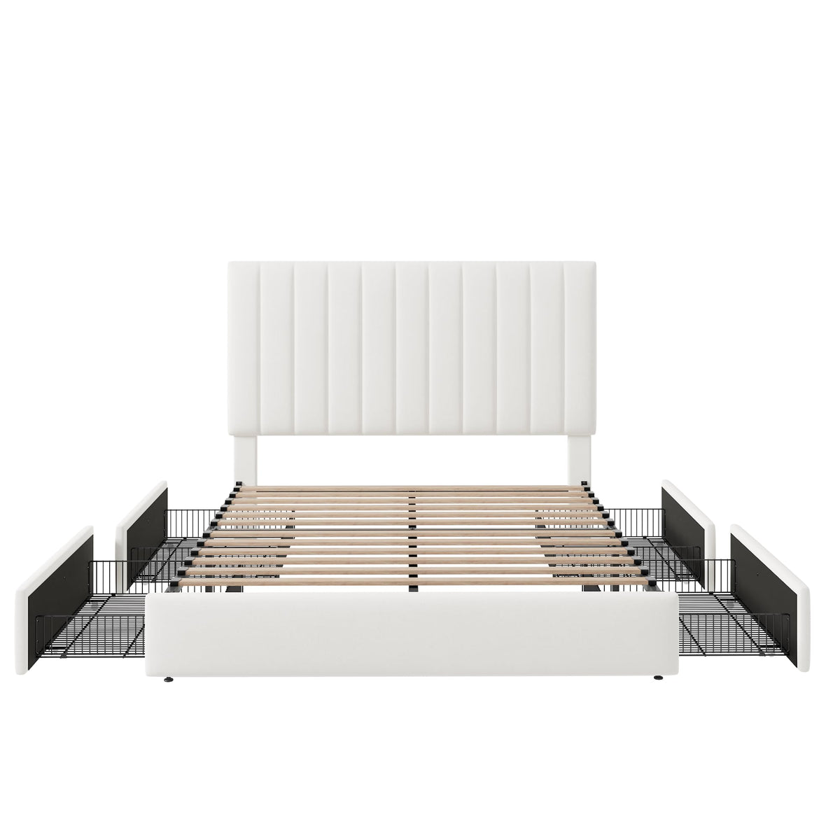 White Velvet Queen Size Storage Bed Frame with 4 Underbed Drawers F963
