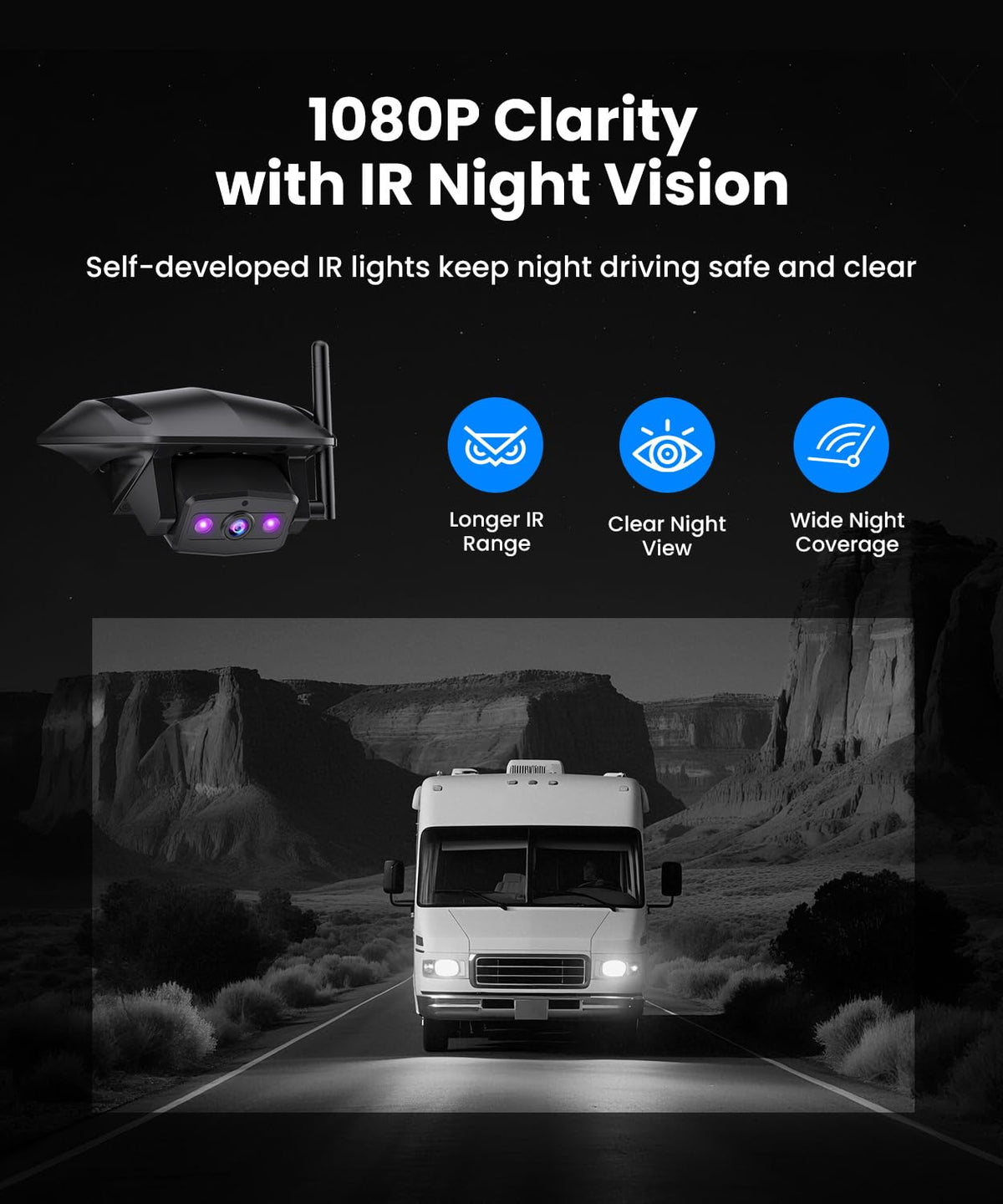 Wireless RV Backup Camera System with 7.2” 3 Split-Screen Monitor O245
