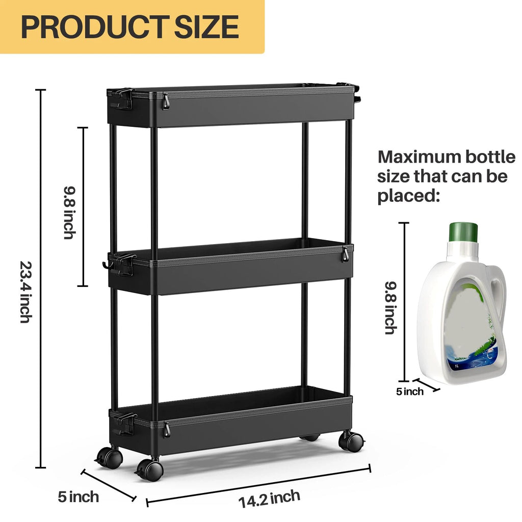 Black 3 Tier Slim Rolling Storage Cart J176