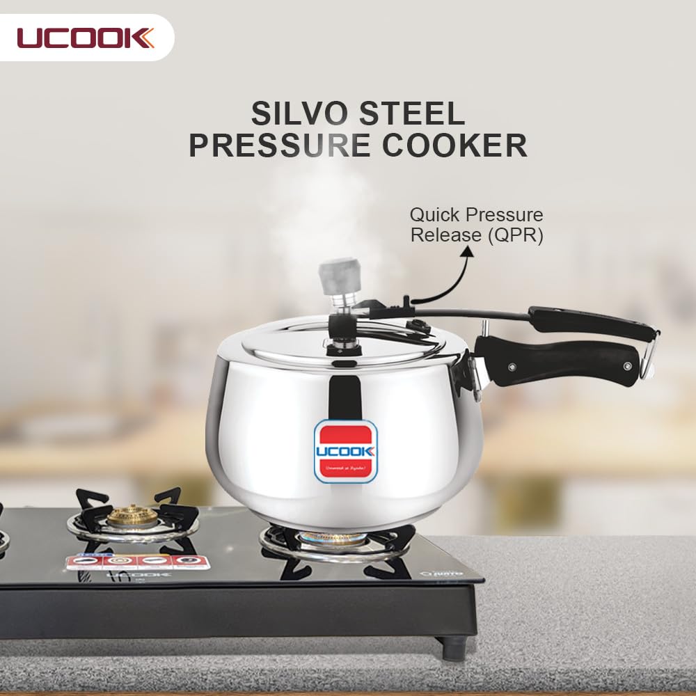 Stainless Steel Induction Pressure Cooker, 3 Litre, Silver U781