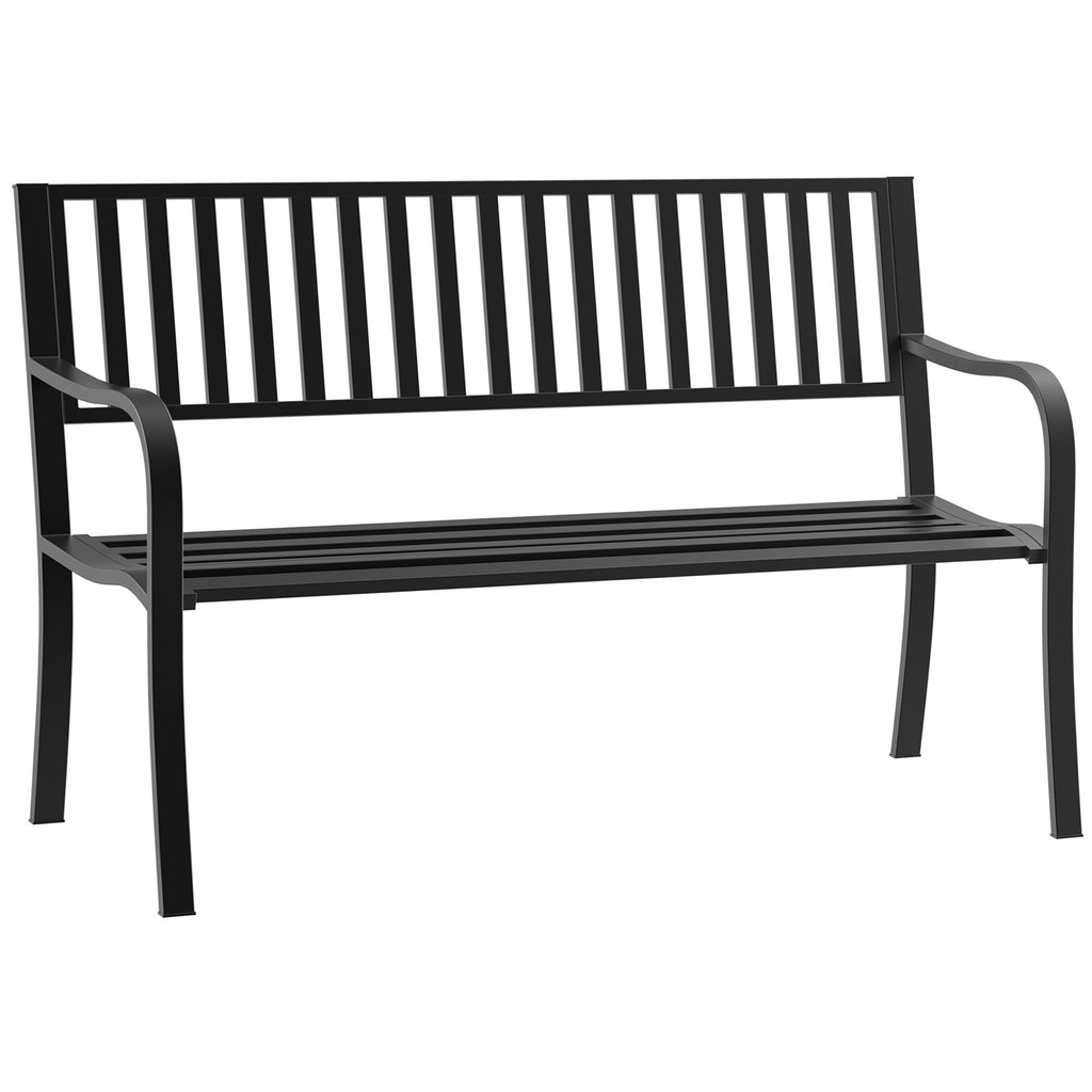 50" Outdoor Garden Bench with Slatted Seat Metal Black A62691