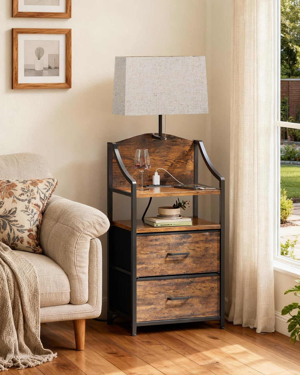 45" Tall Nightstand with Charging Station & Light B74296