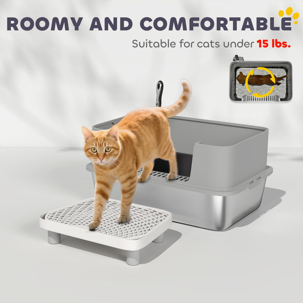 Stainless Steel Extra Large High Sided Litter Box with Scoop D60433