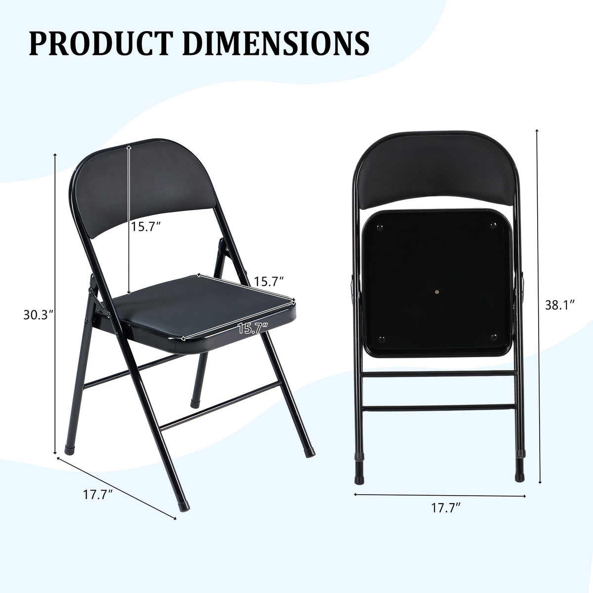Black Folding Chairs 10-Pack Padded Heavy Duty Steel Frame D908