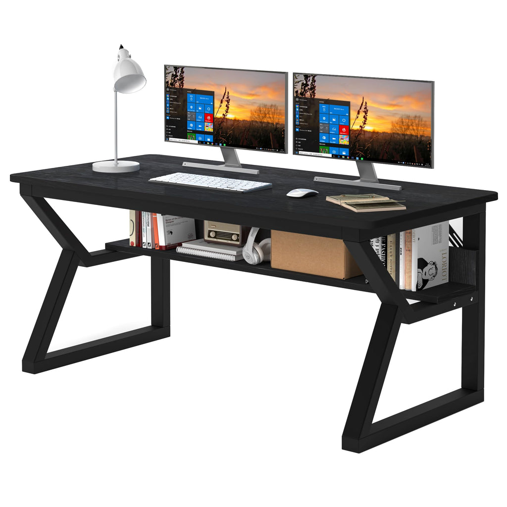 47 inch Black Computer Desk with Storage Shelf T229122