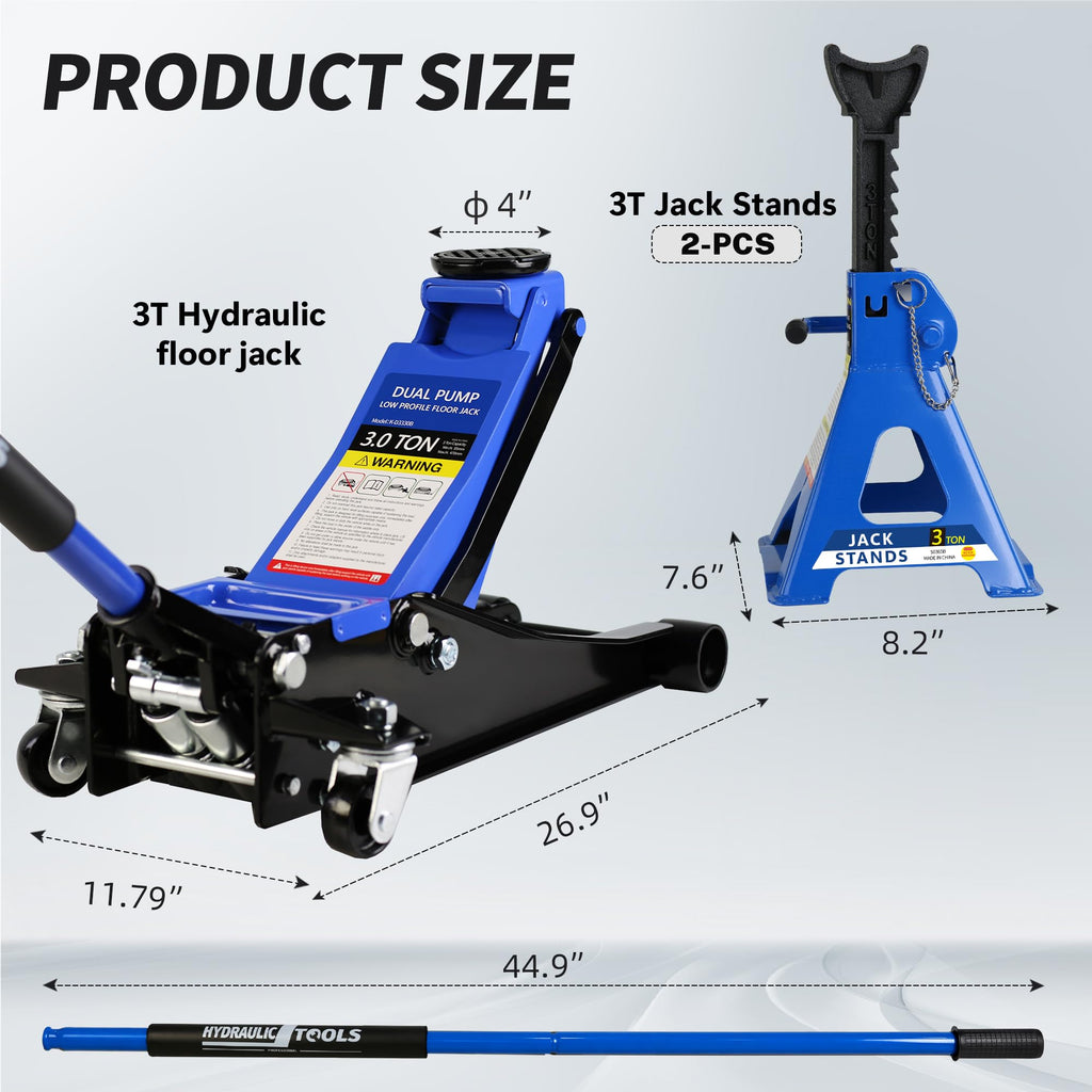 3 Ton Low Profile Hydraulic Floor Jack with Jack Stands O694583