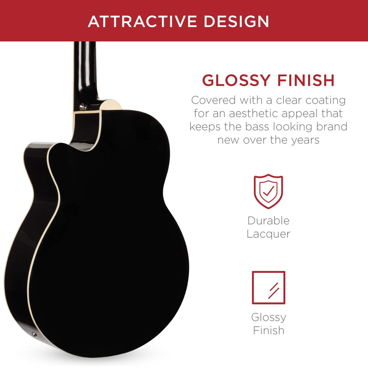 Full Size 4 String Black Acoustic Electric Bass Guitar B136