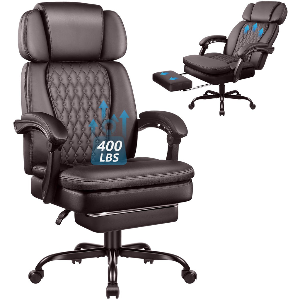 Brown High Back Ergonomic PU Leather Office Chair with Foot-Rest H7948