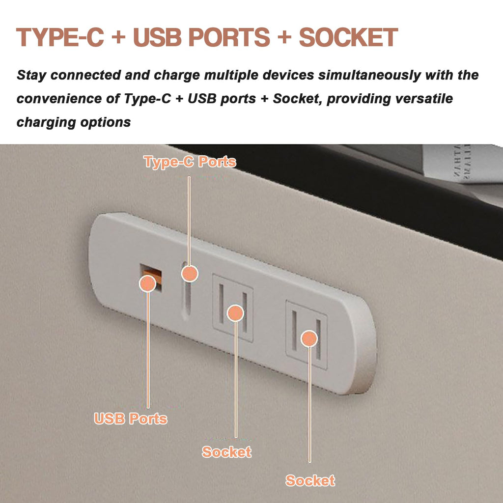 Light Gray Nightstand with Charging Station and USB Ports C5592