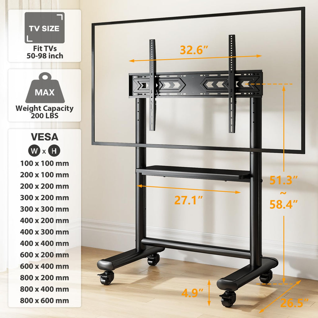 Heavy Duty Rolling TV Stand for 50-98 Inch TVs M49736