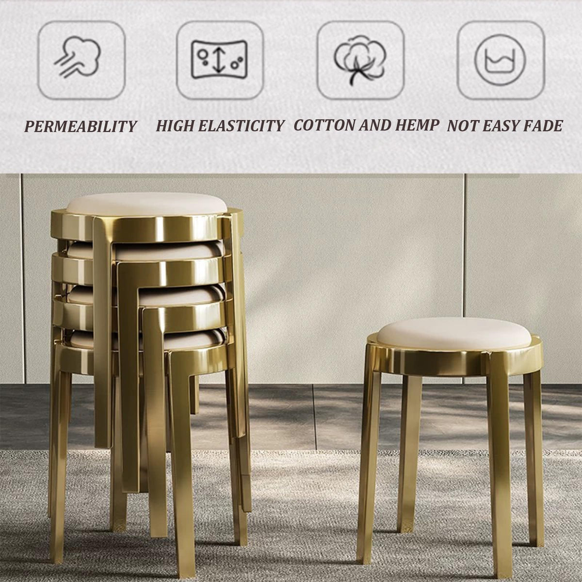 Round Stackable Stainless Steel Microfiber Leather Stools B739469