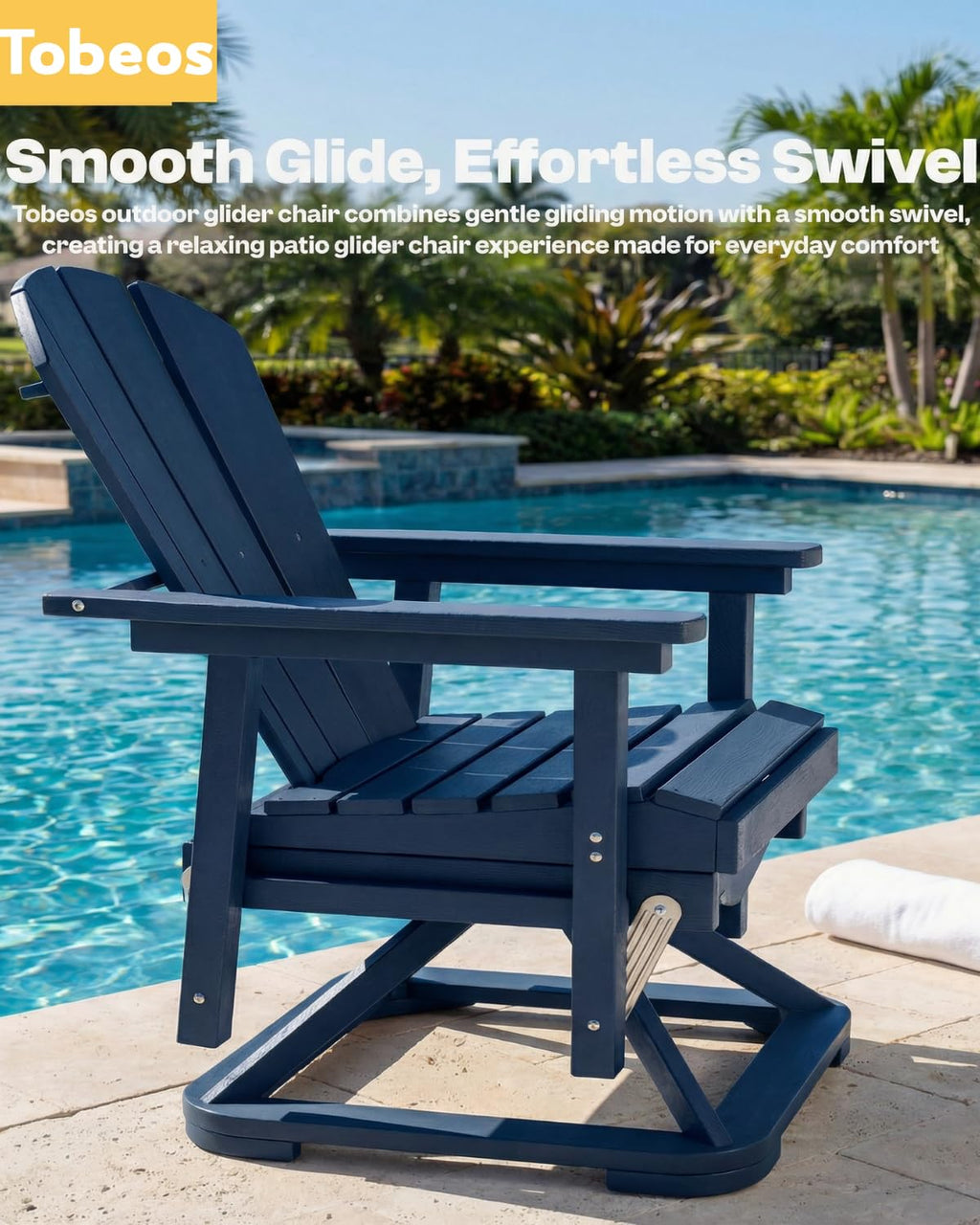 HDPE Oversized Swivel Glider Rocking Chair Set of 2 Navy Blue W631