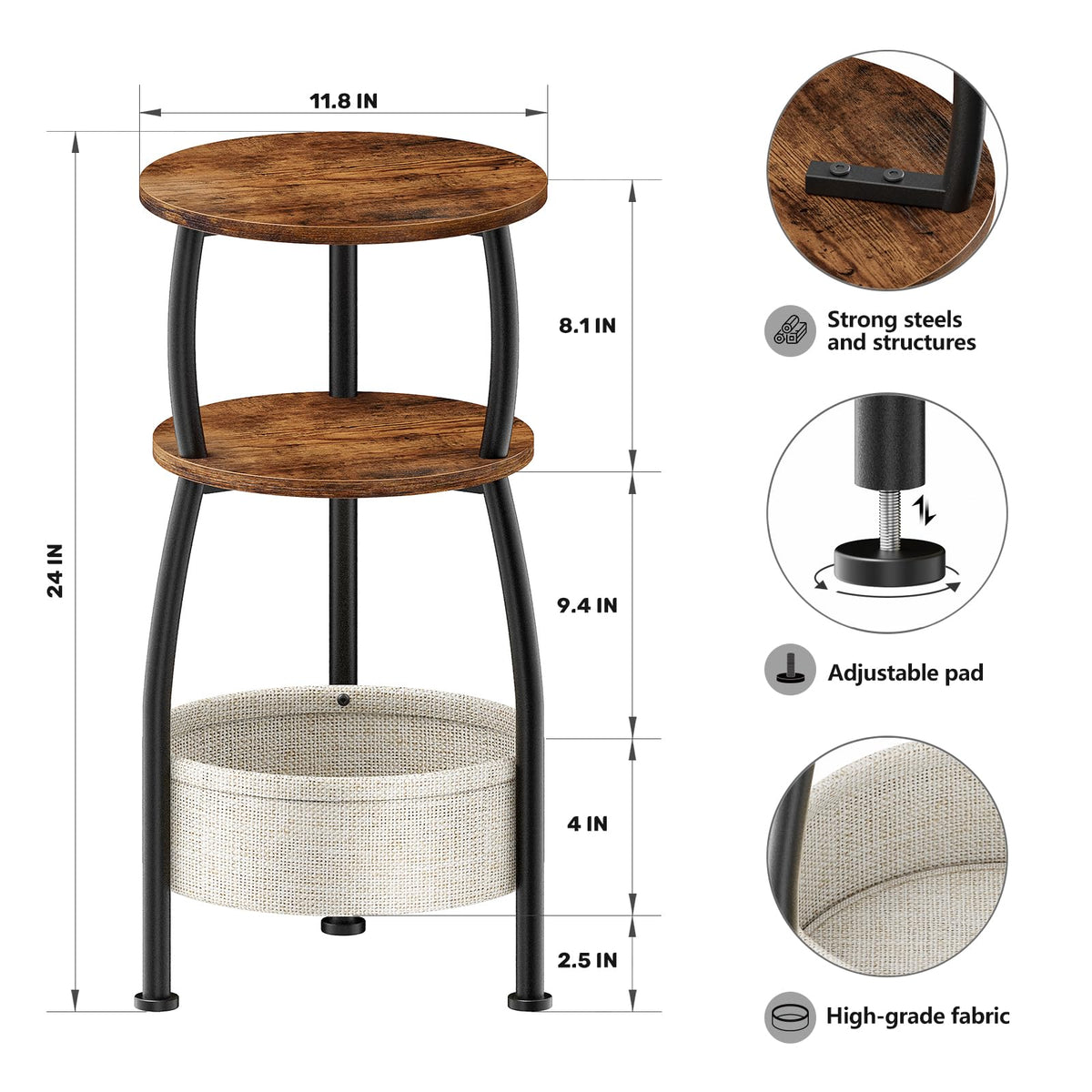 Round Side Table with Storage Basket M987