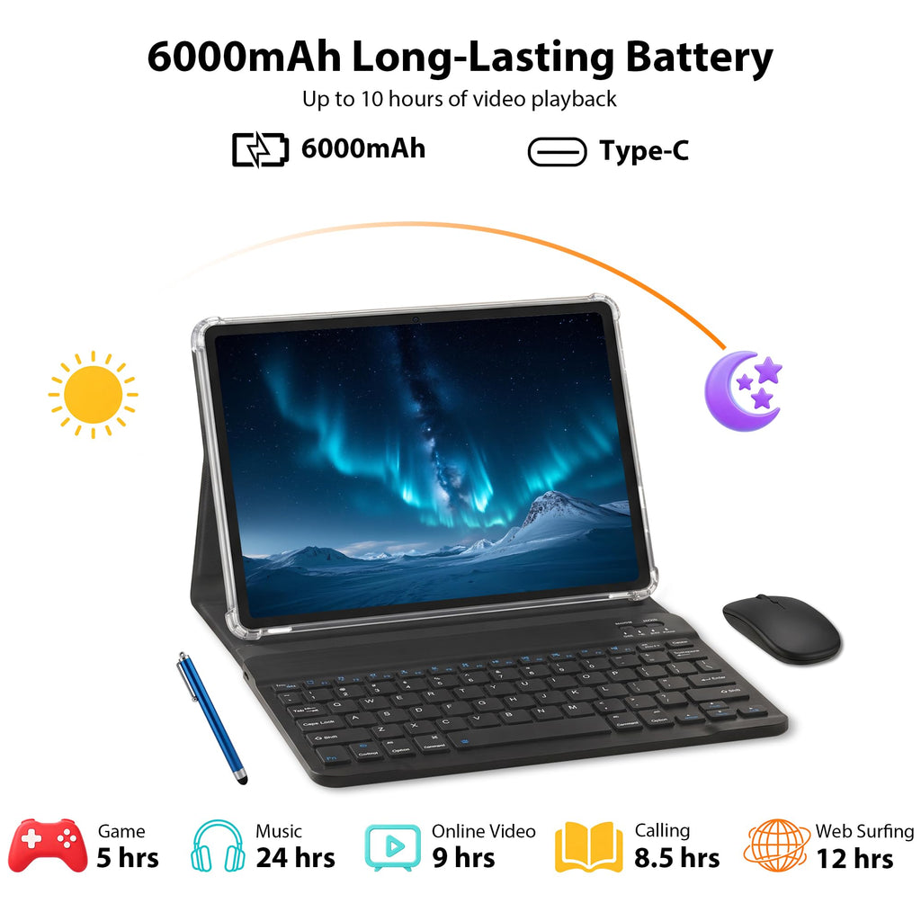 10.1" Android 16 Tablet with Keyboard, 30GB RAM 64GB ROM, Gray S698302