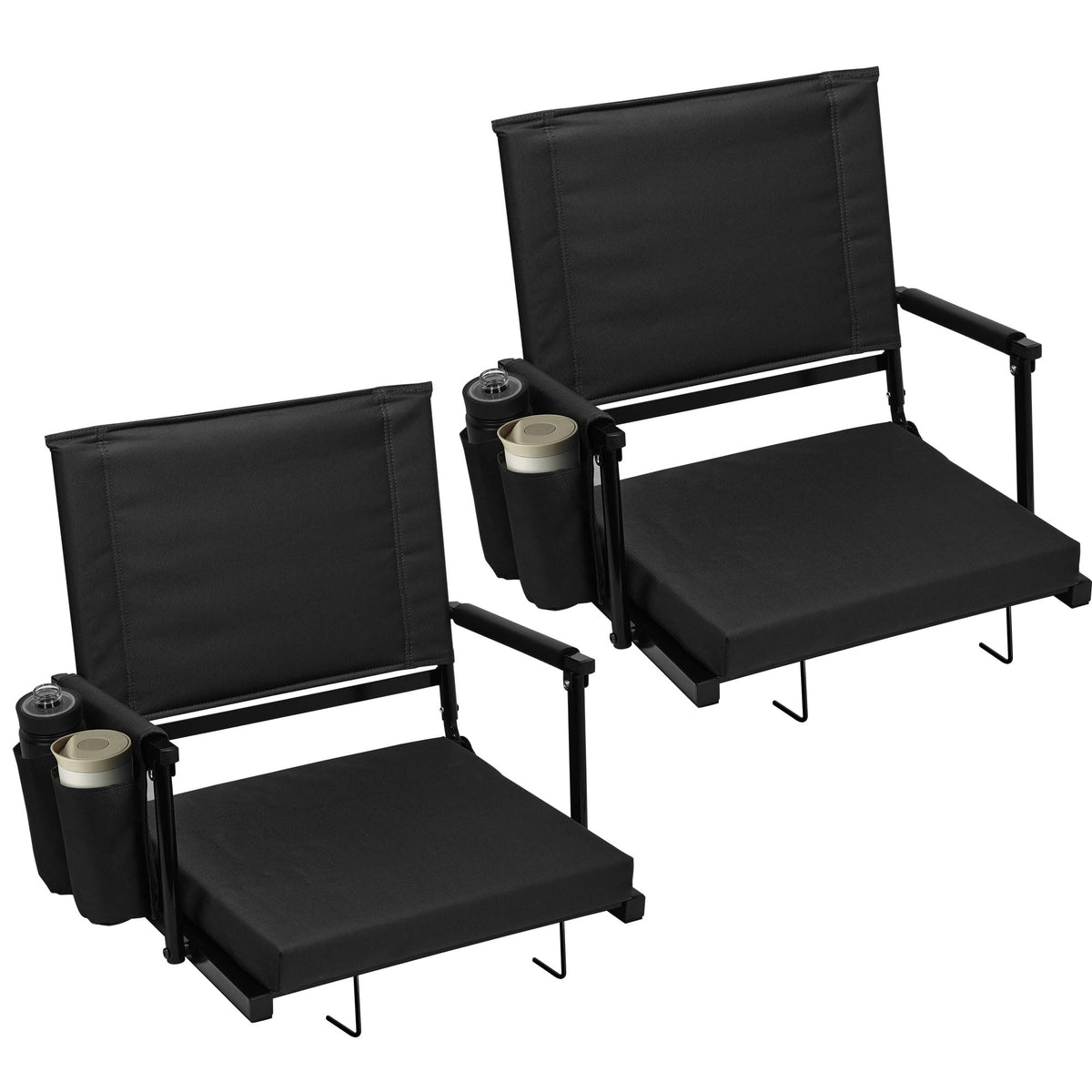 2 Packs Foldable Stadium Seats with Adjustable Backrest and Cup Holders Black H81177
