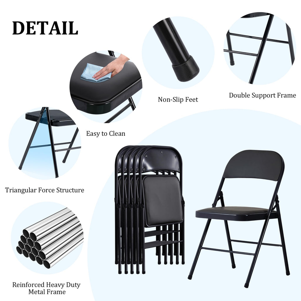 Black Folding Chairs 10-Pack Padded Heavy Duty Steel Frame D908