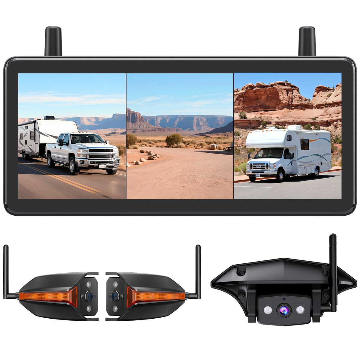 Wireless RV Backup Camera System with 7.2” 3 Split-Screen Monitor O245