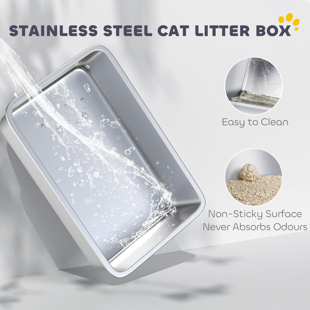 Stainless Steel Extra Large High Sided Litter Box with Scoop D60433