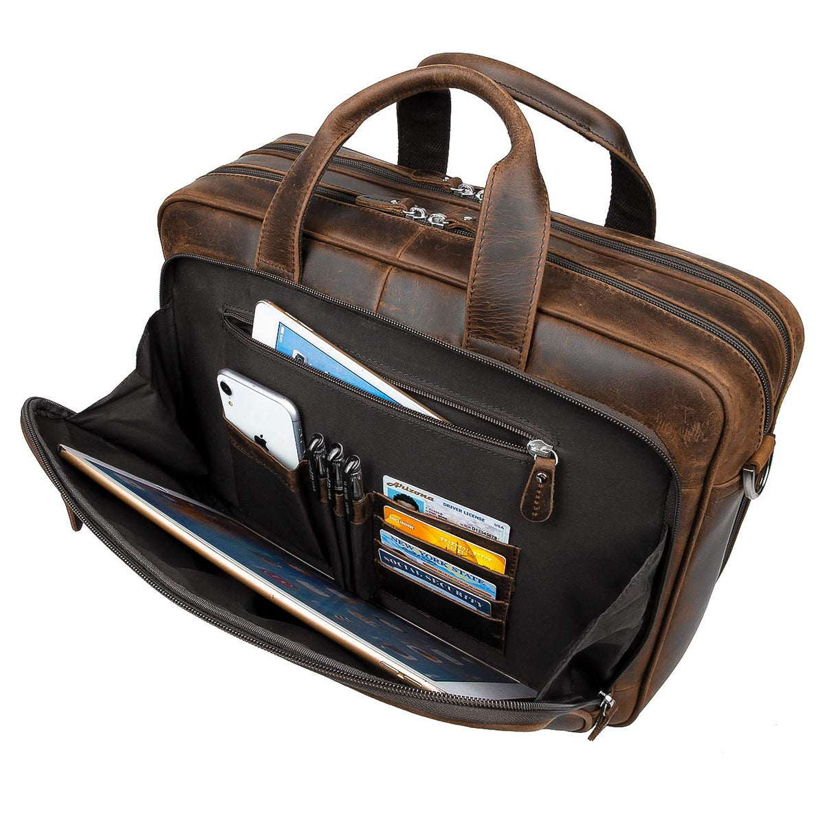 Leather 16" Laptop Briefcase with Luggage Strap Z557385