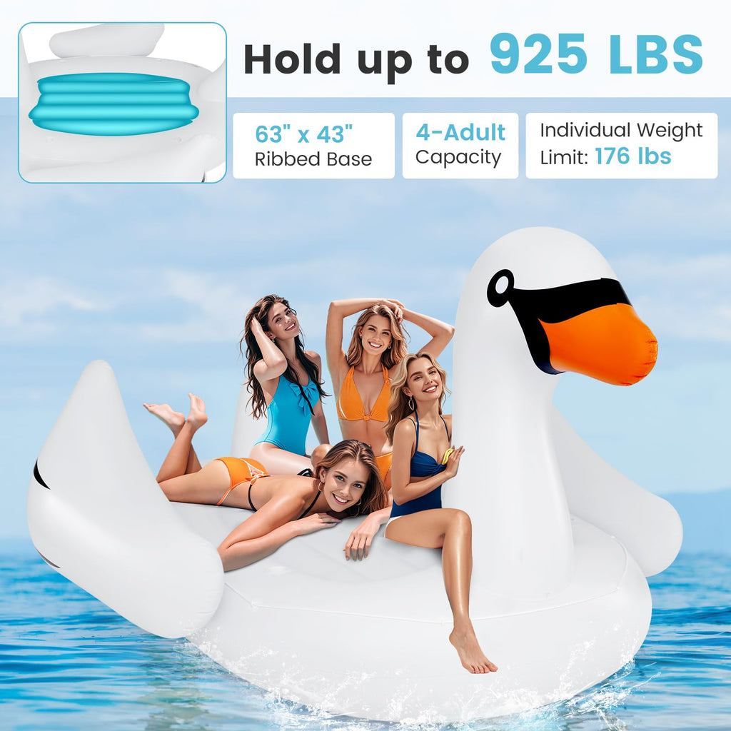 Giant Inflatable Swan Pool Float with 4 Cup Holders L287568