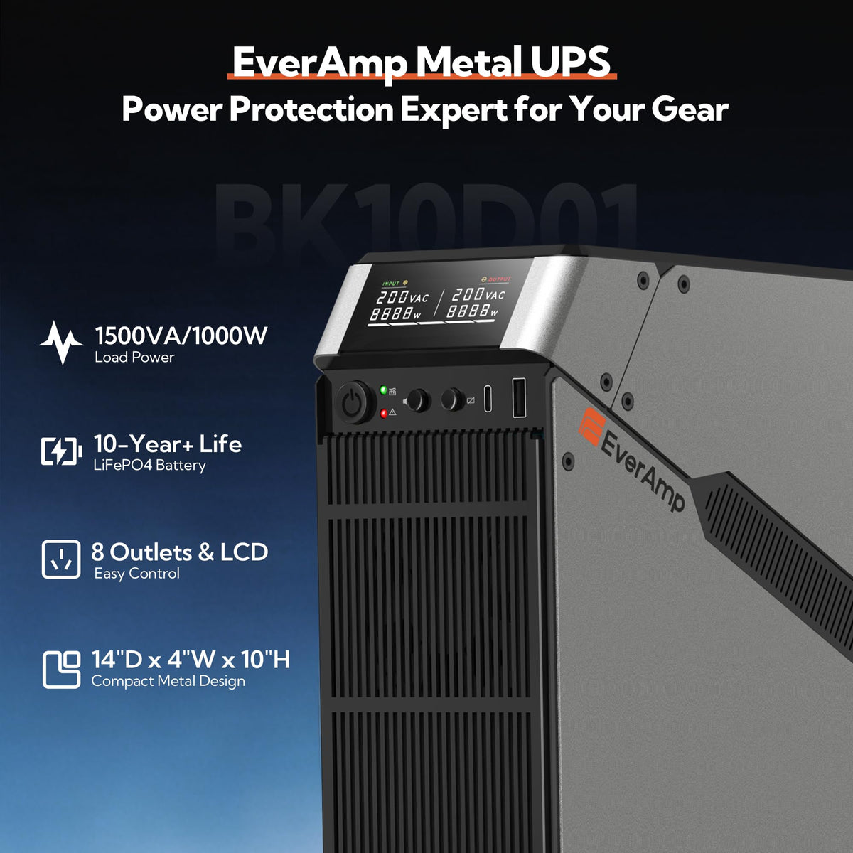 1500VA/1000W LiFePO4 UPS Battery Backup & Surge Protector M70479