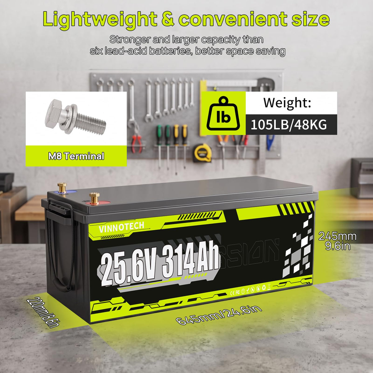 24V 300Ah LiFePO4 Lithium Battery with 200A Smart BMS V272274