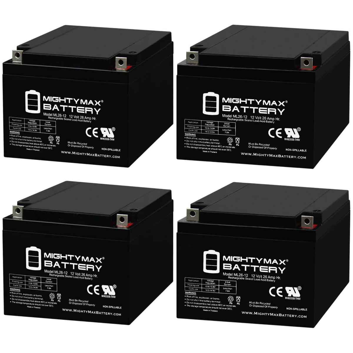 12V 26AH Sealed Lead Acid Battery 4 Pack V5929