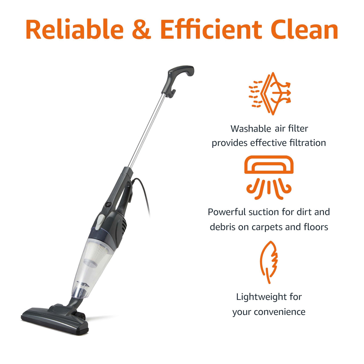 2-in-1 Corded Stick Vacuum Cleaner, Converts to Handheld, Lightweight, Black B984470