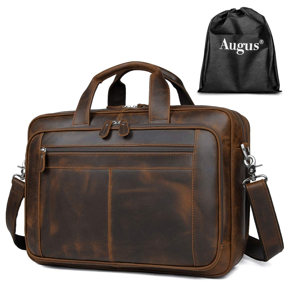 Leather 16" Laptop Briefcase with Luggage Strap Z557385