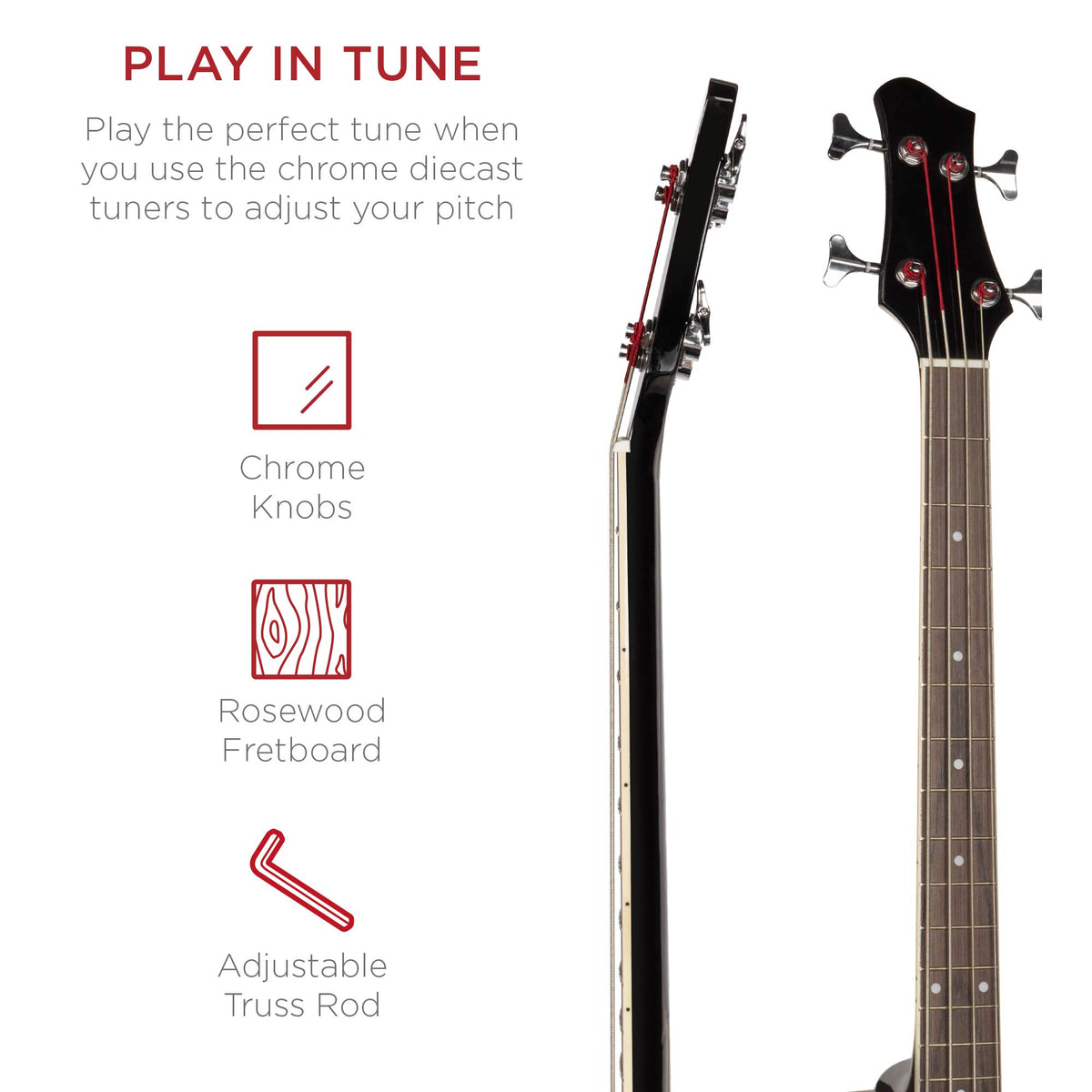 Full Size 4 String Black Acoustic Electric Bass Guitar B136