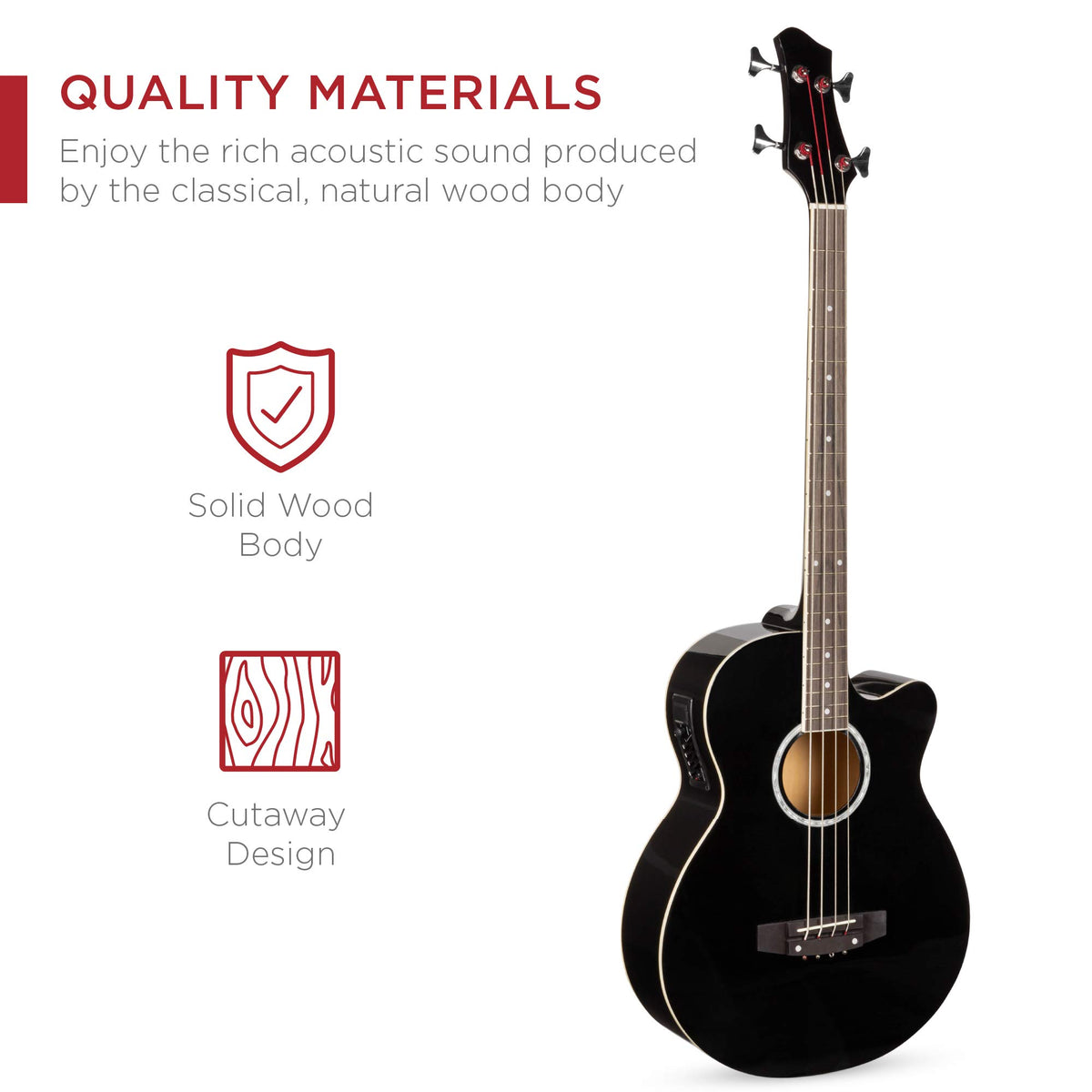 Full Size 4 String Black Acoustic Electric Bass Guitar B136