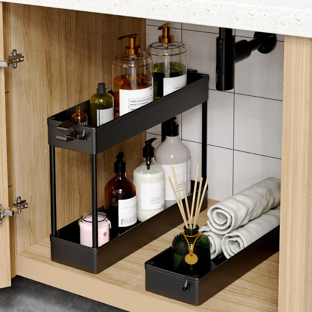 Black 3 Tier Slim Rolling Storage Cart J176