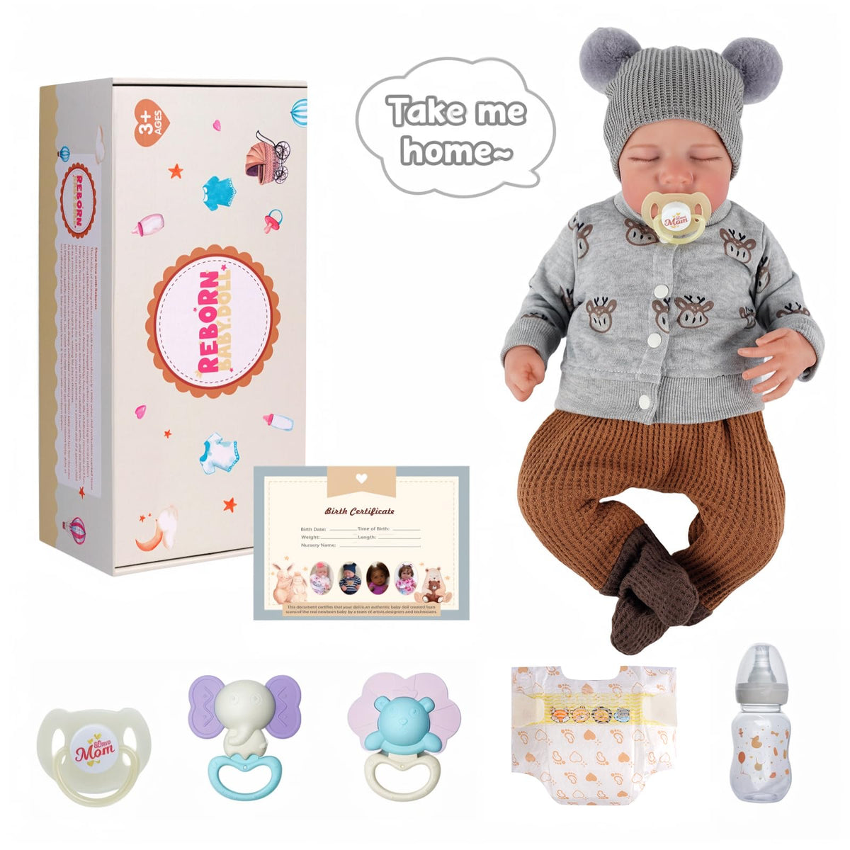 20 Inch Full Vinyl Closed-Eye Newborn Baby Doll Q7010